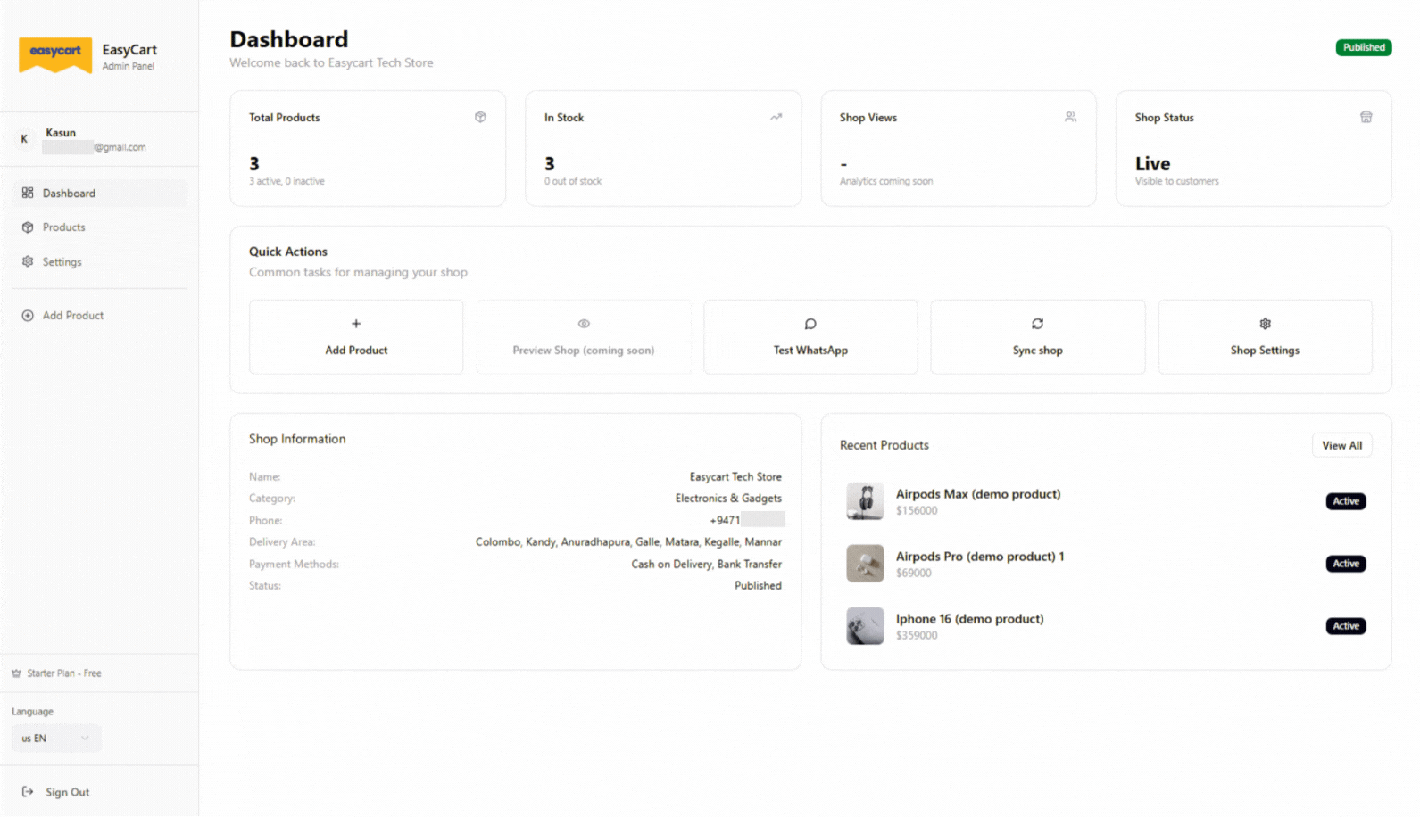 EasyCart landing page builder preview